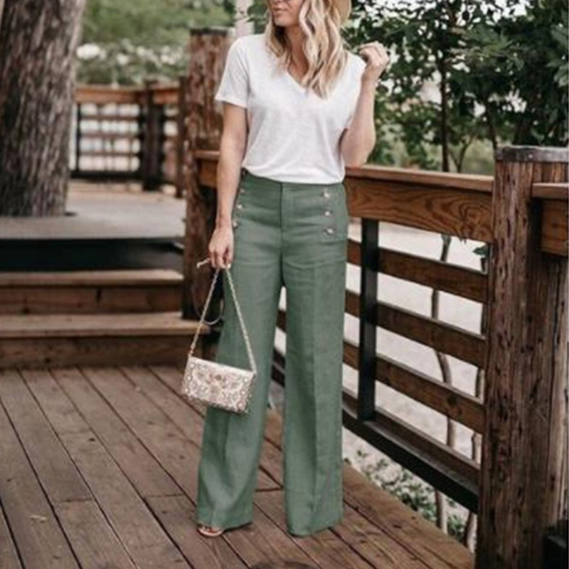 Plus Size 3XL 2019 Summer New Hot Cotton Linen Women Wide Legs Pants Solid Casual High Waist Button Trousers Female Loose Pants T200104