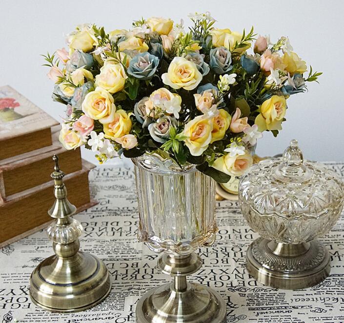 Rose Bouquet Wedding Decoration Flower Pink Blue Red Rose Flowers Bouquet 5 forks 10 flower heads silk flower