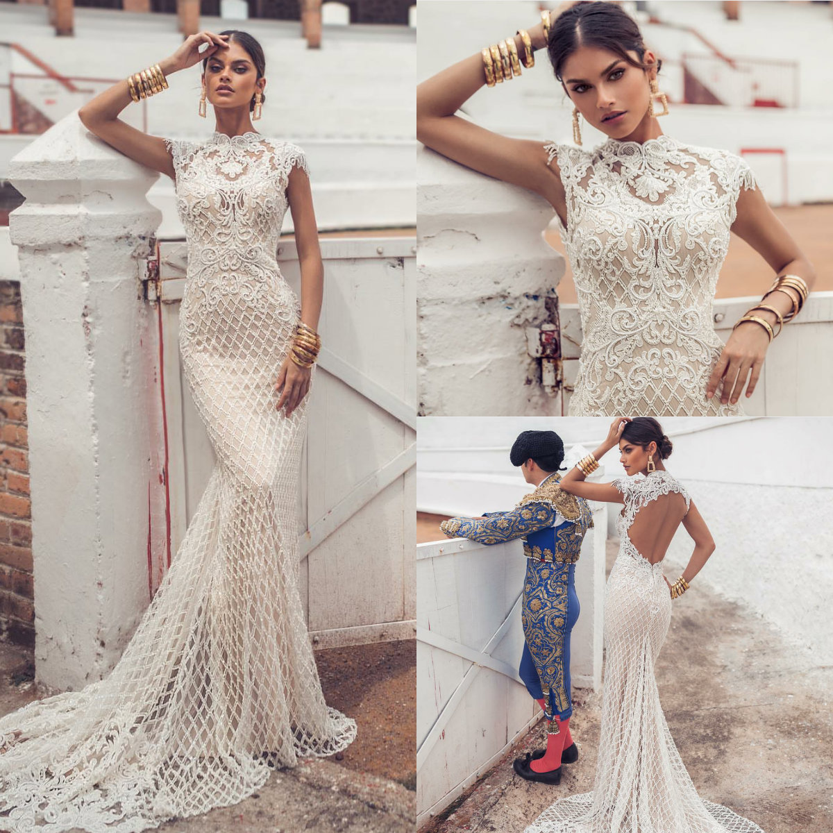 Julie Vino 2019 Vintage Wedding Dresses Cap Sleeve Lace Applique High Collar Mermaid Wedding Dress Beach Bridal Gowns Custom Made