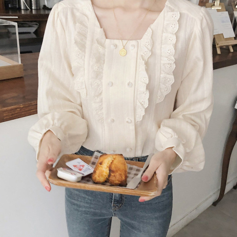 Elegant Lace Square Neck Blouse Women Sweet Solid Ruffle Button Long Sleeve Blouses Female 2020 Spring Autumn Office Ladies Tops, White
Elegant Lace Square Neck Blouse Women Sweet Solid Ruffle Button Long Sleeve Blouses Female 2020 Spring Autumn Office Ladies Tops, White