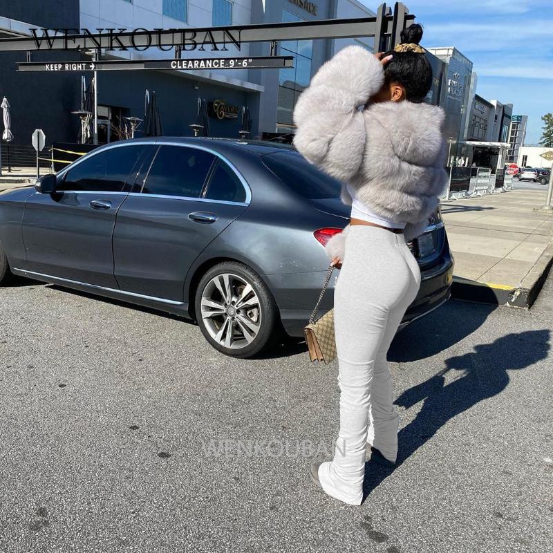 High Waist Sweatpants Women Joggers 2020 Elastic Summer Stacked Leggings Bell Bottom Trouser Split Hem Flare Ruched Pant
