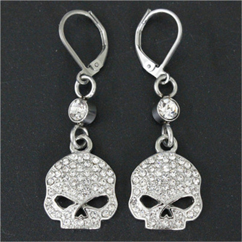 2pairs/lot personal design crystal skull biker style earrings 316L stainless steel fashion jewelry ladies popular motorbiker earrings от DHgate WW
