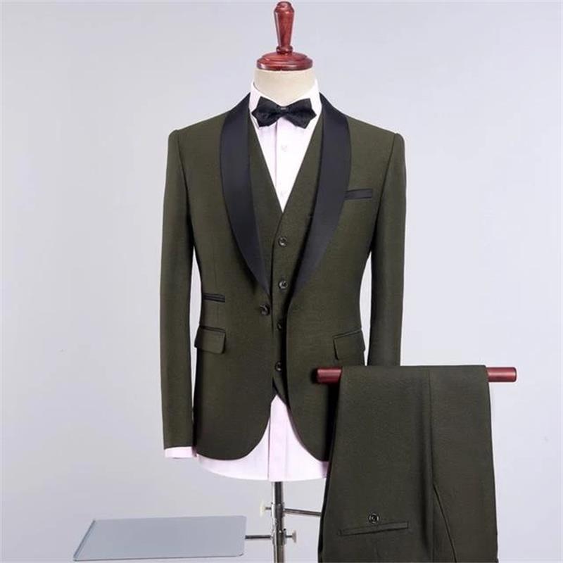 2020 Handsome Slim Fit Three Piece Wedding Suits Shawl Lapel Groom Suit Custom Made Wedding Tuxedos For Men
