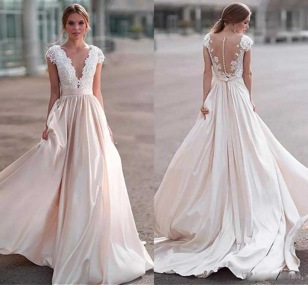2020 A Line Wedding Gowns Sashes Short Sleeve Button Plus Size Wedding Dresses Sweep Train Tulle Lace Satin Applique Bridal Gowns, Chocolate
2020 A Line Wedding Gowns Sashes Short Sleeve Button Plus Size Wedding Dresses Sweep Train Tulle Lace Satin Applique Bridal Gowns, Chocolate