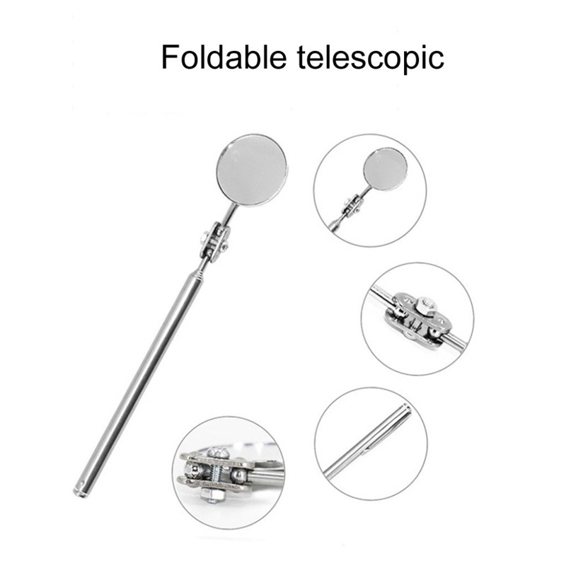 Stainless Steel Round Mirror Extension Car Angle Telescopic Inspection Auto Angle View Tool 50MM Diameter