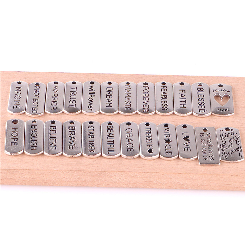 23287 48PCS Faith Dreams Inspiration Words Rectangle Tag Charms Alloy Silver Jewelry Findings 8*21mm
23287 48PCS Faith Dreams Inspiration Words Rectangle Tag Charms Alloy Silver Jewelry Findings 8*21mm