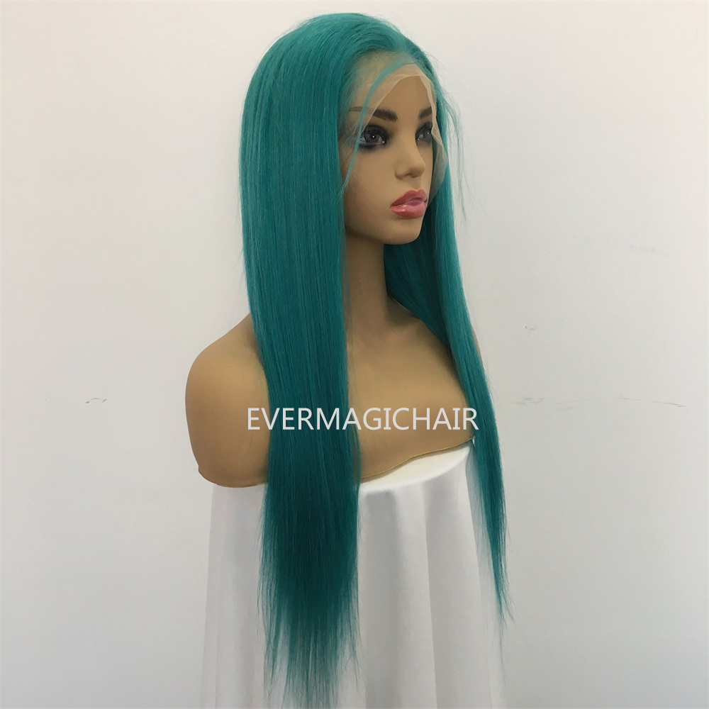 Pure Teal Full Lace Human Hair Wigs Silky Straight Brazilian Virgin Human Hair 150 Density Lace Front wig With Baby Hair Glueless