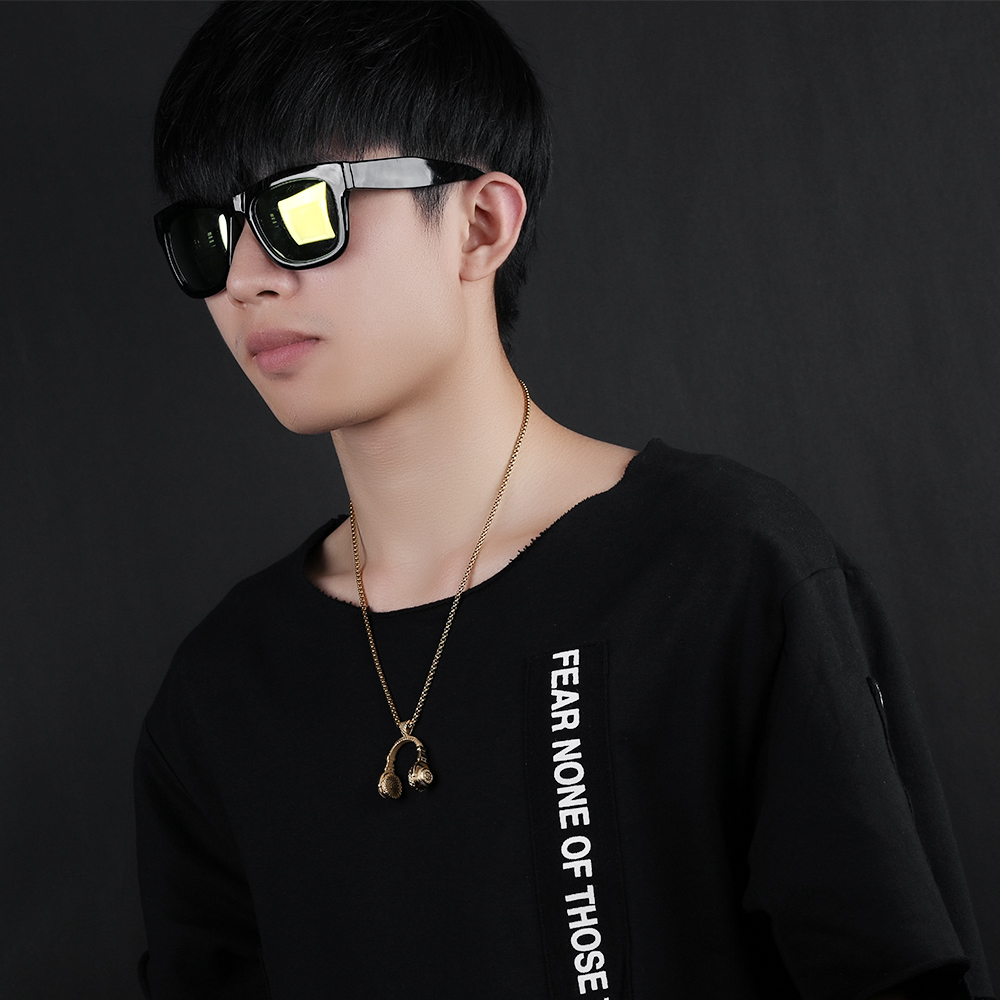 Mens Music Headset Pendant Necklace 316L Stainless Steel 18k Gold Plated Lover Couple Pendant Necklace Jewelry