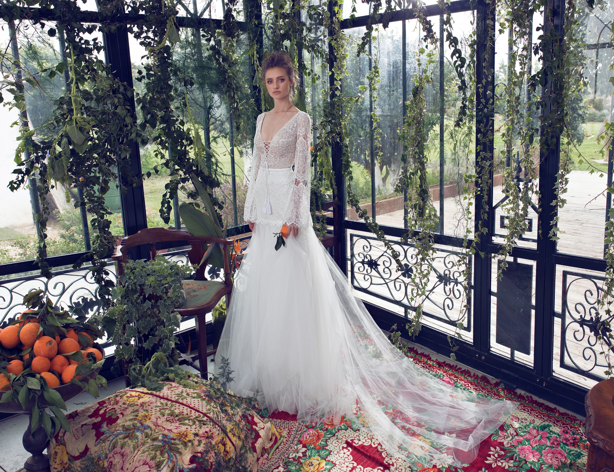limor rosen bohemian tassel wedding dresses a line v neck lace long sleeve bridal dress boho sweep train tulle bridal gowns