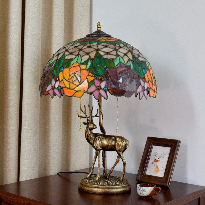 American creative elk glass lamp Tiffany stained glass lights online push button switch + zipper switch Rose table lamps TF025