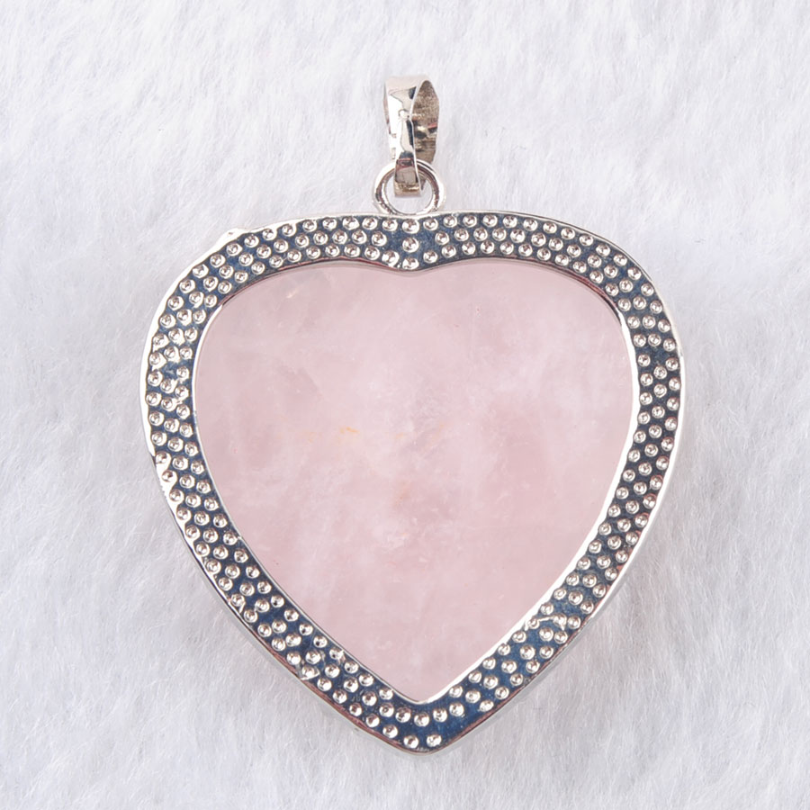 WOJIAER Love Heart Gem Stone Necklaces Pendant Natural Rose Quartz Stone Charms Bohemian Style Women Jewellery N3185