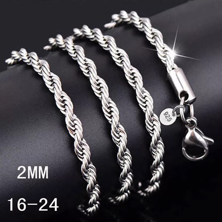 2MM 925 Sterling Silver Necklace Chains 16-30 inch Fashion Rope Chain Necklace Jewelry for women
2MM 925 Sterling Silver Necklace Chains 16-30 inch Fashion Rope Chain Necklace Jewelry for women