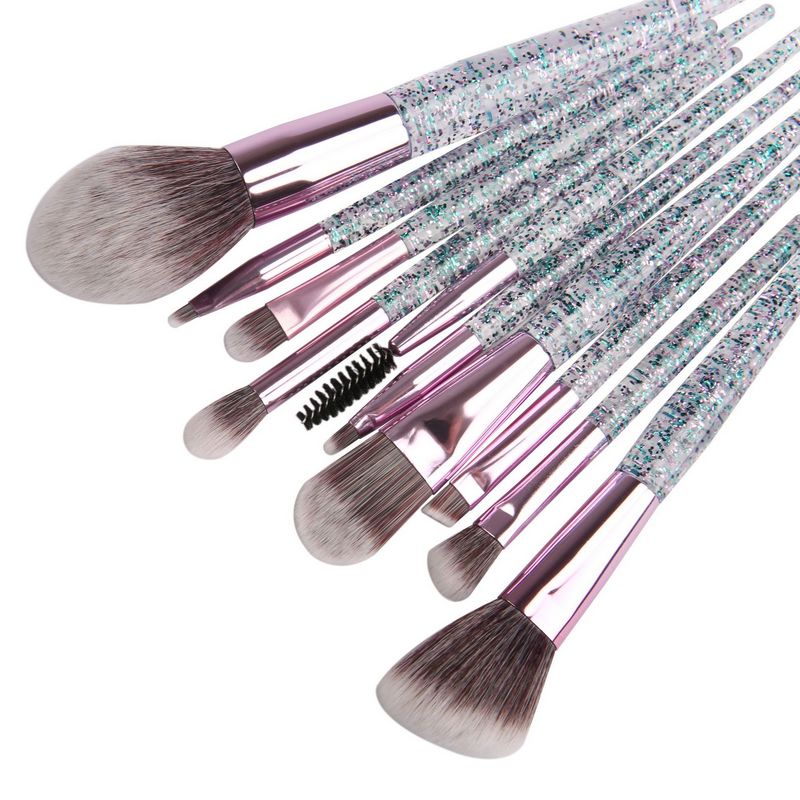 drop ship Makeup Brush Sets 10PCS Acrylic Handle Sequined High-end Foundation Cosmetic Eyebrow Eye shadow Brush with bag
