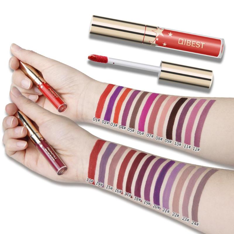 24 Color Lipsticks Matte Waterproof Red Lip Gloss Mate Makeup Long Lasting Nude Brown Women Lips Liquid Lipstick lápiz labial