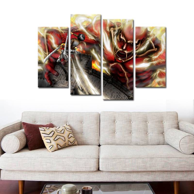 4pcs/set Unframed Attack on Titan Fighting Anime Poster Print On Canvas Wall Art Painting Art Picture For Home and Living Room
