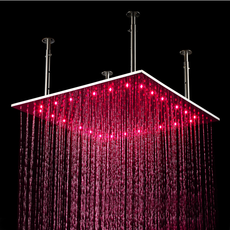 Bathroom 40inch Large LED ShowerHead 304 Stainless Steel Brushed Rainfall Shower Panel Ceiling Mounted Overhead Faucets Big Rain Faucets
