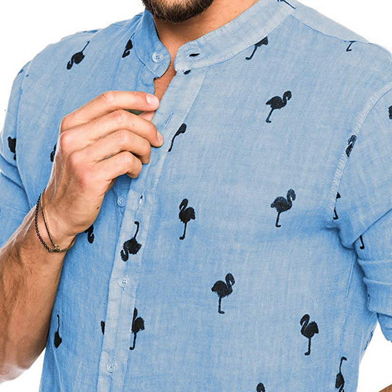 Hawaiian Beach Flamingo Print Shirt 2019 New Button Long Sleeve Chemise Hombre Slim Casual Autumn Linen Shirt Blusa Masculina11