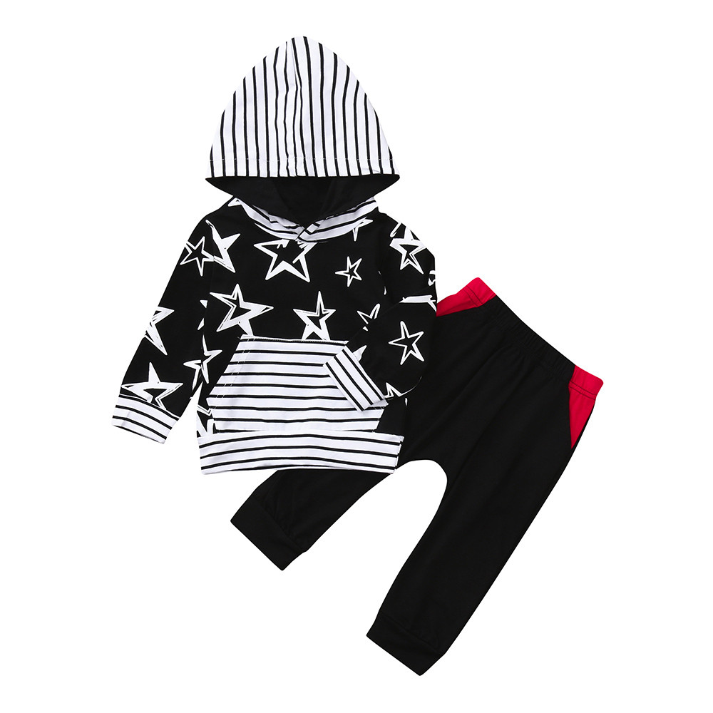 Fashion Baby Boy clothes Winter clothes set 2PCs Long Sleeve Sweatshirt Star Hoode Top+Print Pants Cloth Sets roupas meni