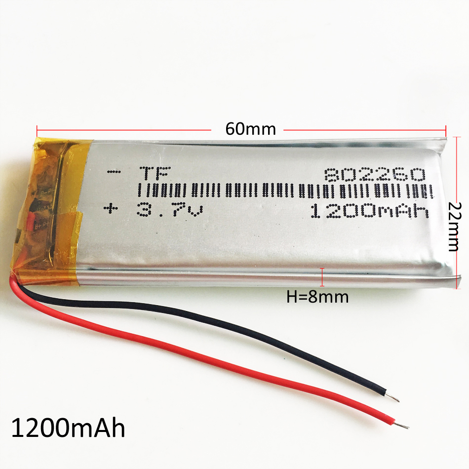 Model 802260 3.7V 1200mAh LiPo Rechargeable Battery Lithium Polymer For Mp3 DVD PAD mobile phone GPS power bank Camera E-books recoder
Model 802260 3.7V 1200mAh LiPo Rechargeable Battery Lithium Polymer For Mp3 DVD PAD mobile phone GPS power bank Camera E-books recoder