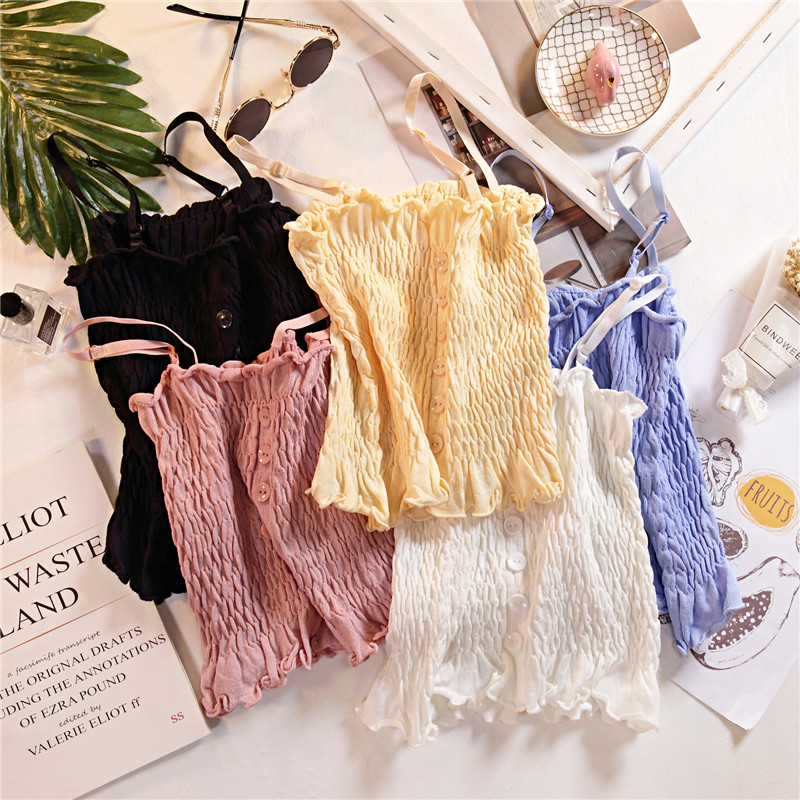 Women Knitting Ruffles Buttons Cropped Tanks Tops Girls Knitted Sweet Chic Camisole crop Top With Adjustable Spaghetti Straps, Black
Women Knitting Ruffles Buttons Cropped Tanks Tops Girls Knitted Sweet Chic Camisole crop Top With Adjustable Spaghetti Straps, Black