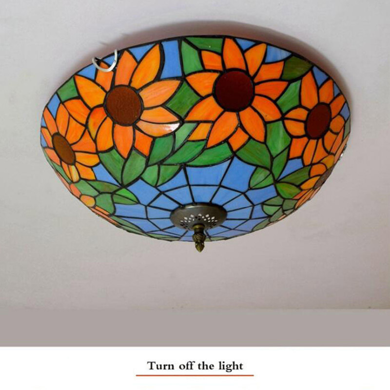 American blue sun flower retro glass lamp Tiffany stained glass aisle corridor balcony hallway bedroom ceiling lamp TF053
