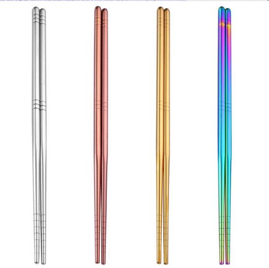 Glossy Stainless steel Gold-plated Chopsticks Rose Gold Rainbow Square Chopsticks Colorful Stainless Steel Chopsticks