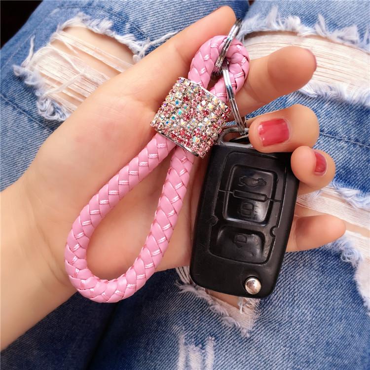 New Creative Rhinestone Keychain Car Key Pendant Double Ring Men And Women Waist Chain Ring Couple Charm Keyring Holder