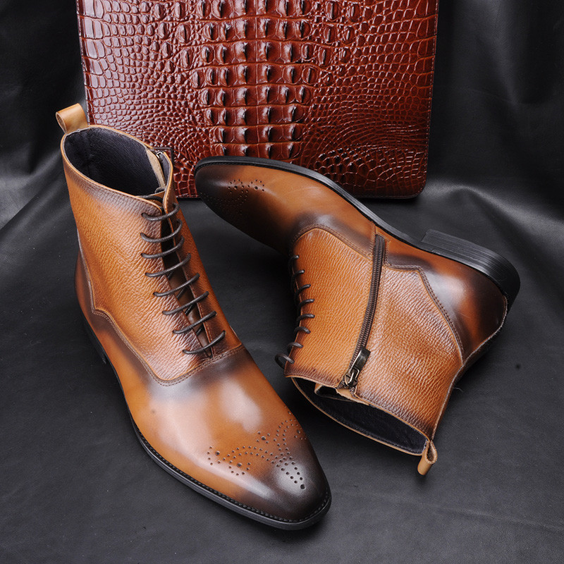 Hot Sale-nkle Boots Men Side Zipper High Quality Elegant Decent Mens Dress Boots Botte Homme