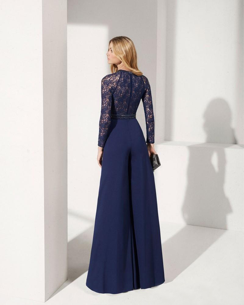 Sexy Navy Evening Mother Of the Bride Jumpsuits Pant suits Long Lace Sleeves Beaded Ribbon Hollow Back 2020 Prom Party Cocktail Dress