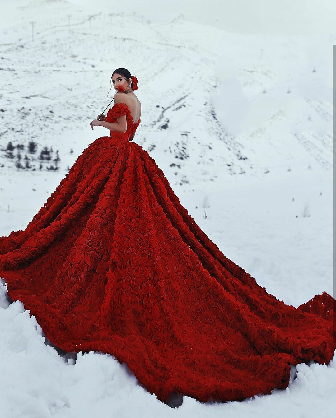 dark red wedding dresses with 3d flowers off shoulder backless sexy wedding dress saudi arabic modern robes de marie
