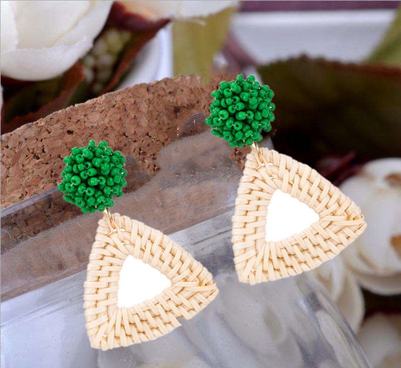 Handmade rattan woven square wool ball women's ladies earrings geometric metal plated earrings vintage jewelry jewelry