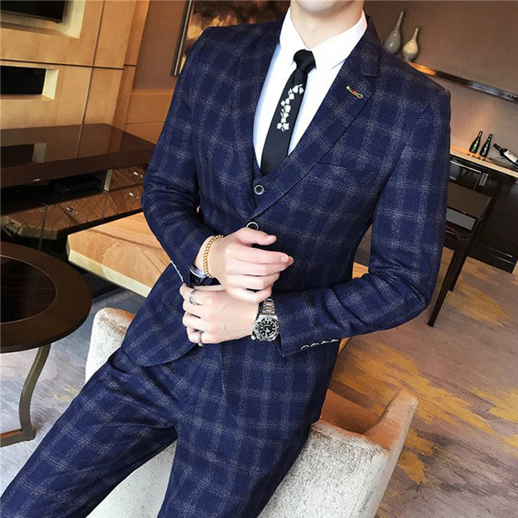 Classic Tweed Glen Plaid Wedding Tuxedos 3 Pieces Two Button Slim Fit Groom Wear Formal Best Men Custom Blazer Jackets