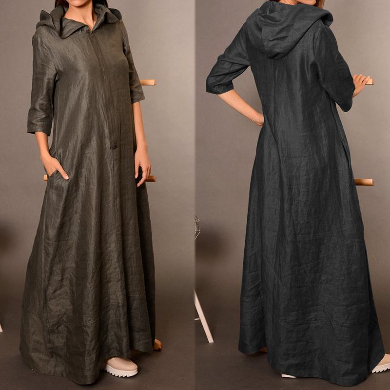 ZANZEA Women Autumn Vintage Hoodies Maxi Long Dress Solid Sundress Elegant Ladies 3/4 Sleeve Zipper Work Vestido Kaftan 5XL, Black
ZANZEA Women Autumn Vintage Hoodies Maxi Long Dress Solid Sundress Elegant Ladies 3/4 Sleeve Zipper Work Vestido Kaftan 5XL, Black