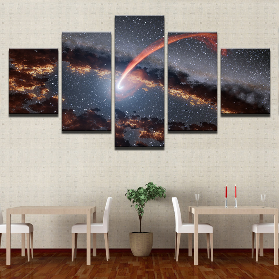Canvas Painting Home Decor Room Wall Art HD Prints Stars Track Black Holes Pictures 5 Pieces Abstract Glowing Dust Posters(No Frame)