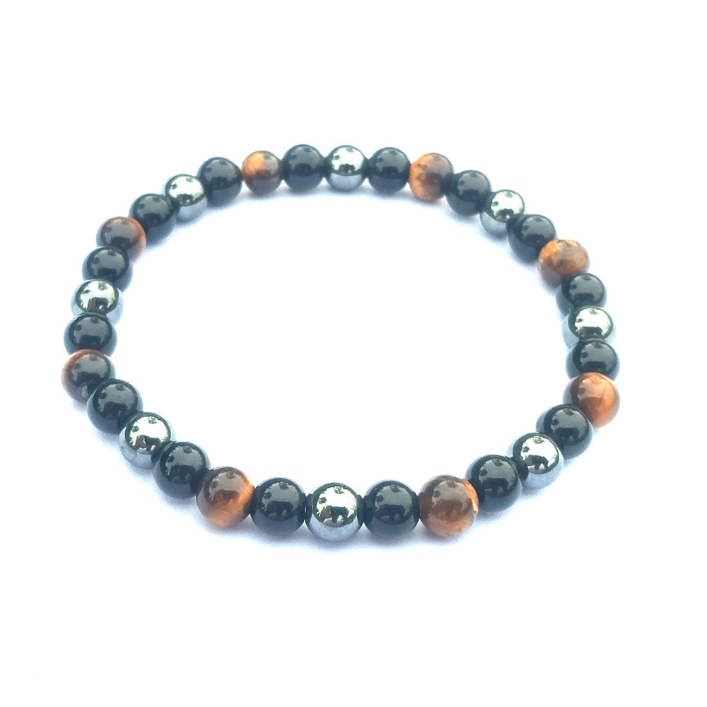 Women's Men's Handmade Classic Black Gallstone Tiger Eye Obsidian 8mm Mixed Color Bracelet Bead Bracelet