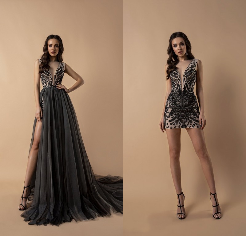 2019 Berta Short Prom Dresses With Long Train V Neck Beaded A Line Sweep Train Cheap Backless Evening Gowns Custom Formal Party Dress, Ivory
2019 Berta Short Prom Dresses With Long Train V Neck Beaded A Line Sweep Train Cheap Backless Evening Gowns Custom Formal Party Dress, Ivory