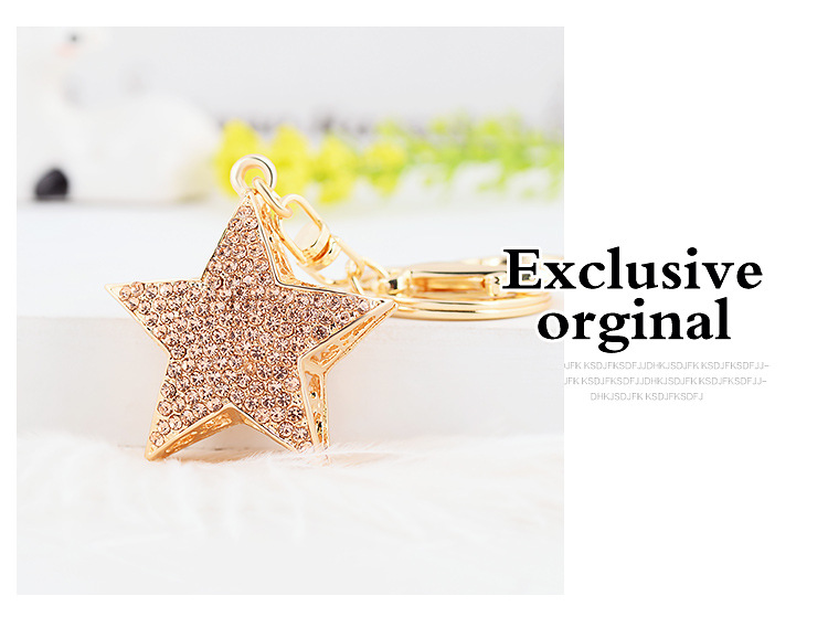 Creative crystal five-pointed star key ring rhinestone star car key chain exquisite charm female bag hanging ornaments keychain