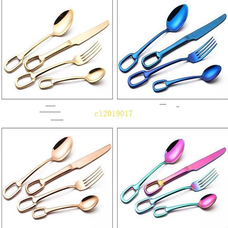 free shipping 10set Creative Nordic 304 stainless steel tableware set hanging hole series knife fork spoon practical Western tableware set o