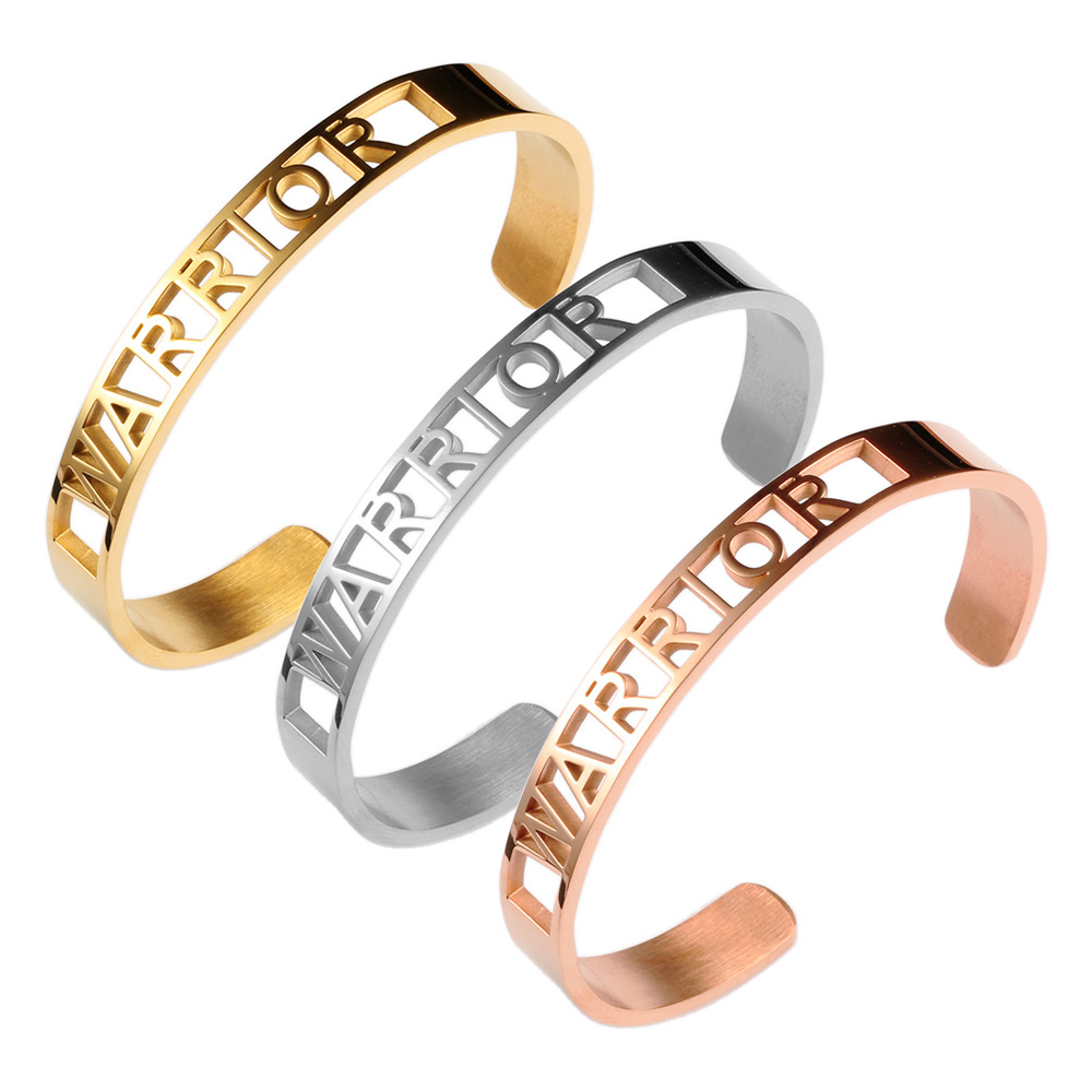 Hot Sale 8mm Women Stainless Steel Bangle Bracelet- WARRIOR- Inspirational Engraved Mantra Bracelets- Silver, Gold, Rose Gold
Hot Sale 8mm Women Stainless Steel Bangle Bracelet- WARRIOR- Inspirational Engraved Mantra Bracelets- Silver, Gold, Rose Gold