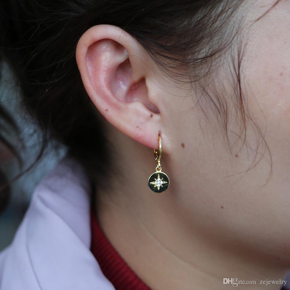 2018 Geometric dangling coin earring gold color engrave north star elegance cute girl women gift for Christmasv