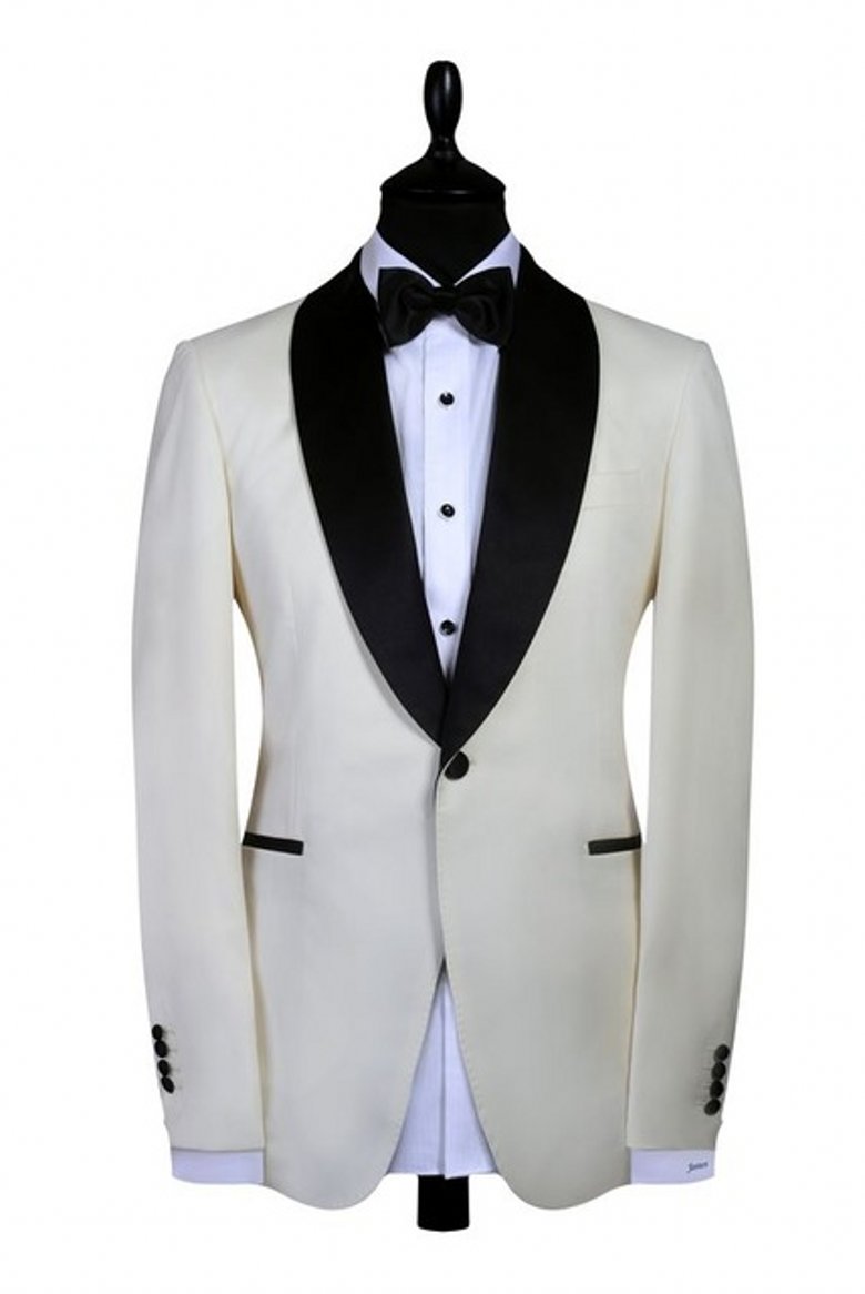High Quality Groom Tuxedos Ivory Shawl Lapel Best Man Suits Groom Wear Men's Suit (Jacket+Pants+Tie) P1