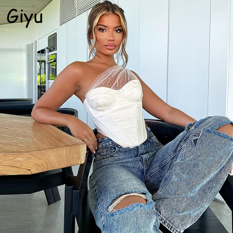 2020 Summer Women Blouses Shirts Sexy Backless One Shoulder Mesh Polka Dot Crop Tops Elegant Solid White Blusas Femininas
2020 Summer Women Blouses Shirts Sexy Backless One Shoulder Mesh Polka Dot Crop Tops Elegant Solid White Blusas Femininas