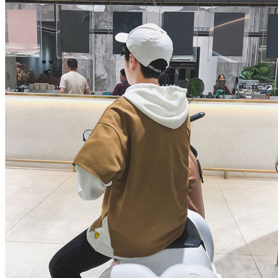 Korean Sweatshirt Men Hoodie Street Harajuku Japanese Split Patchwork Mens Sweatshirts Hoodies Pullovers Fashion Clothing Trends V191019