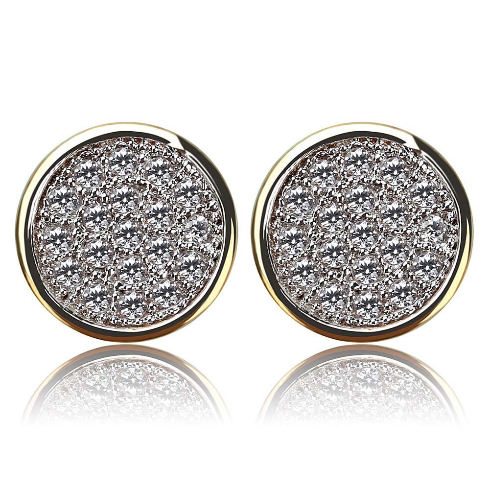 18K Gold Hiphop Cubic Zirconia Round Stud Earrings 7/8/12mm for Men Women Girls Full Diamond Earrings Studs Iced Out CZ Stone Rock Rapper Wolf Tide Je