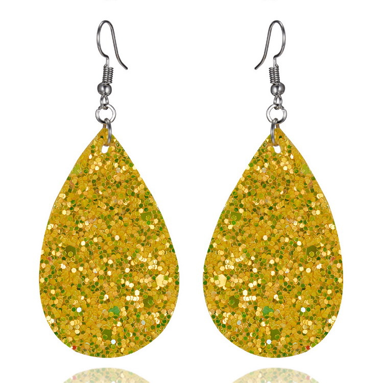 Fashion Teardrop Glitter Leather Drop Earrings For Women Statement Rainbow Color PU Sequins Water Drop Earring Valentine's Day Jewelry