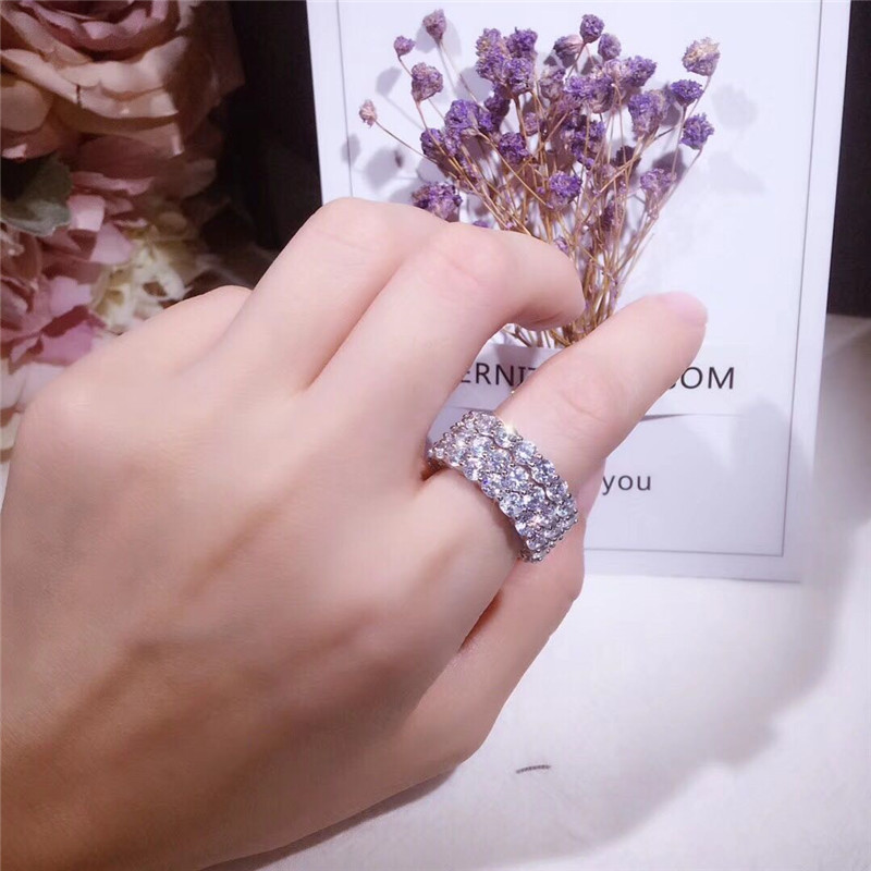 Vecalon Eternity Promise ring 925 Sterling Silver 4mm Diamond cz wedding band rings For women Statement Finger Party Jewelry Gift