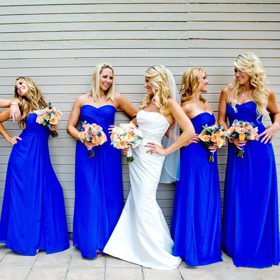 Women's Prom Gown Bridesmaid Dresses Sweetheart Chiffon Pleated Back Zipper Floor Length Wedding Party Dress Vestidos De Festa