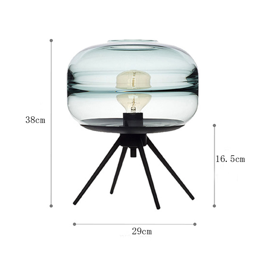 Modern American glass table lamp creative bedroom bedside brown blue gray glass shade lamp iron bracket reading desk