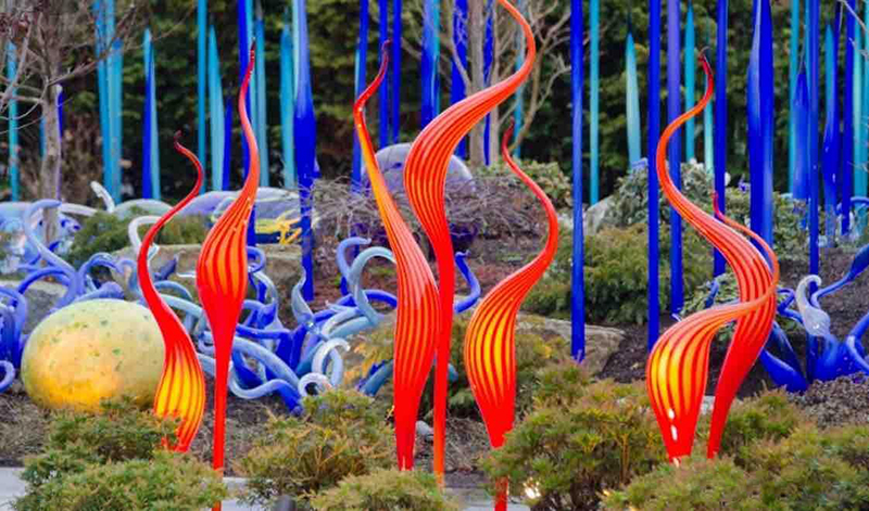 Contemporary Hand Blown Glass Reed Floor Lamp Orange Murano Glass Sculpture Top Quality 100% Mouth Blown Glass Sculpture for Party Garden