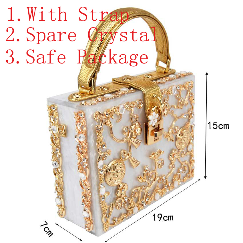 Fashion Box Evening Bag Diamond Flower Clutch Bag Hollow Relief Acrylic Luxury Handbag Banquet Party Purse Women's Shoulder Bag Y19052701